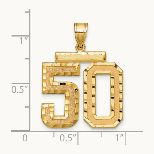 Large Brushed Diamond-cut Number 50 Charm, 14K
