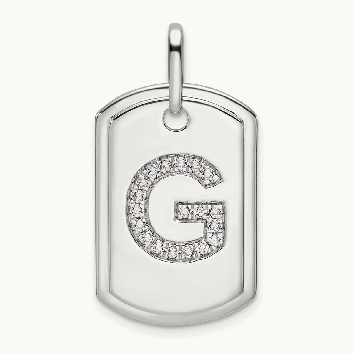Diamond Dog Tag Charm — 14K White Gold, G