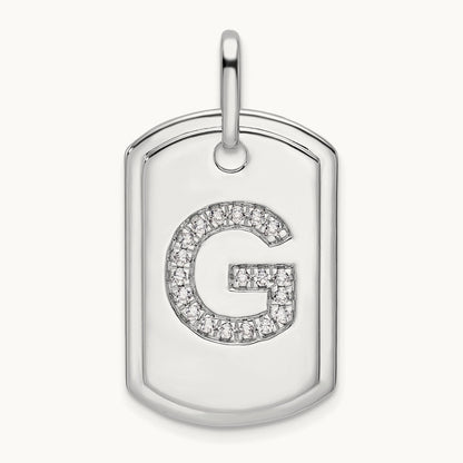 Diamond Dog Tag Charm — 14K White Gold, G