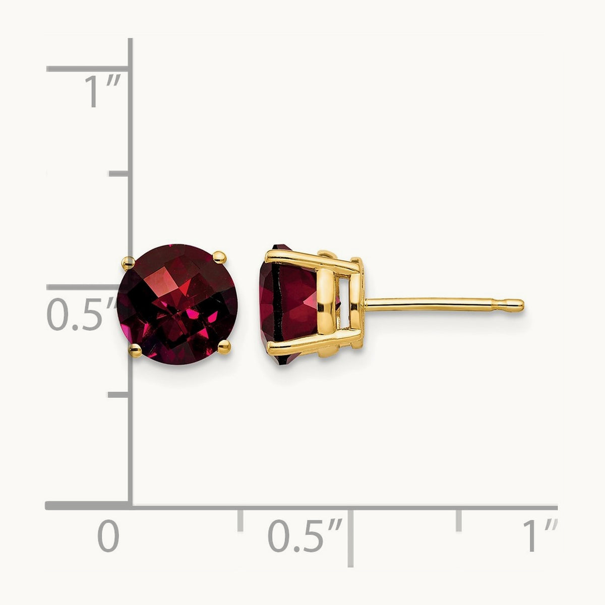 Garnet Checker Earrings, 7mm, 14K