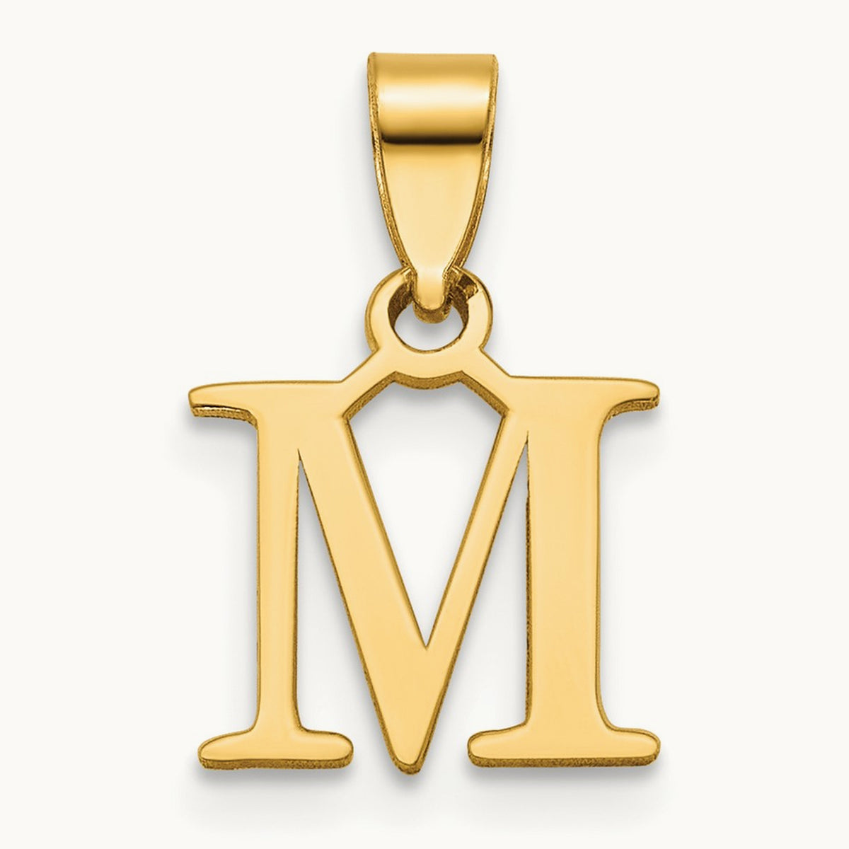 Polished Block Initial Pendant — 14K Yellow Gold, M