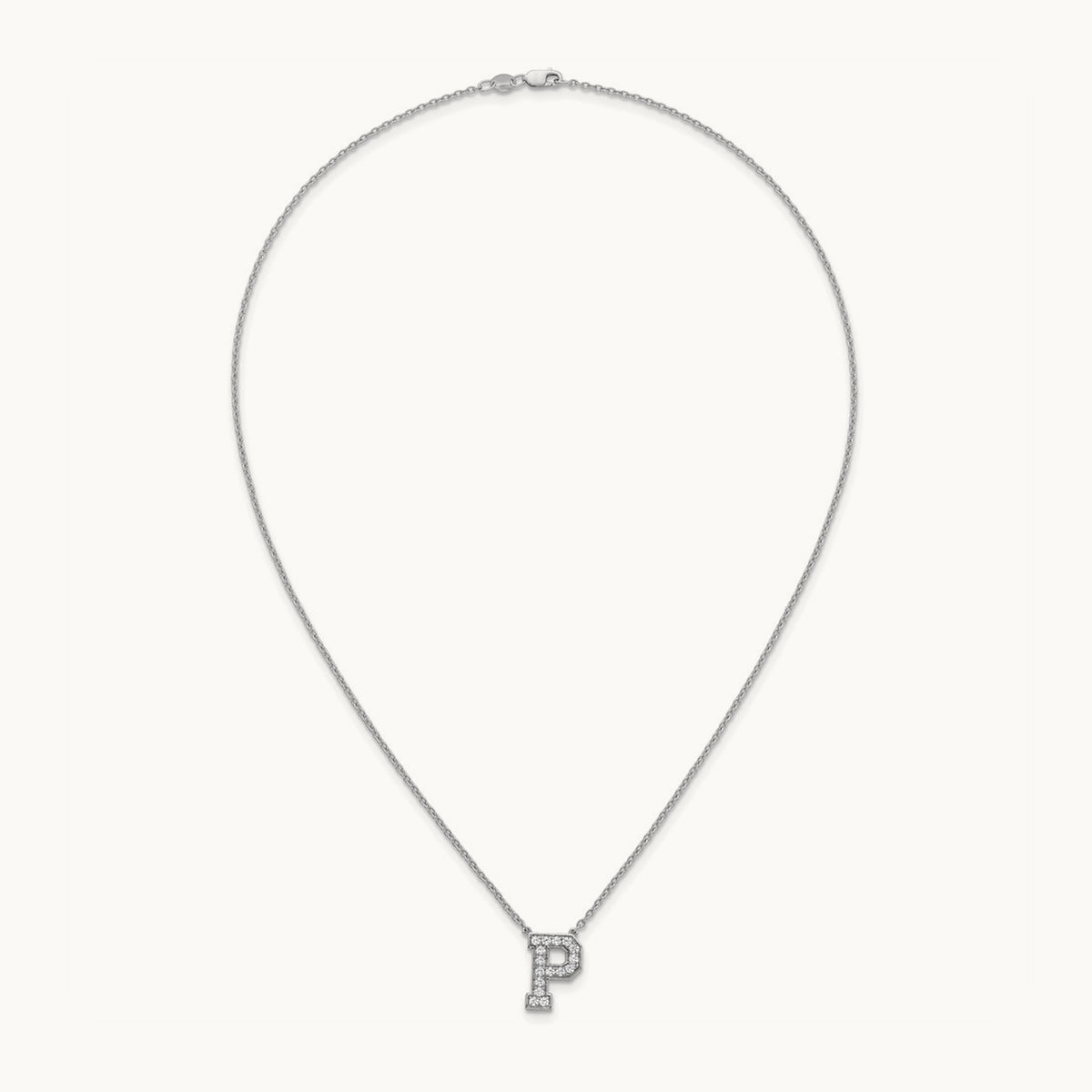 Initial Necklace — 14K White Gold, P, 3/8 ct