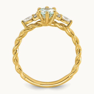 Polished Diamond and Aquamarine Twisted Ring, 14K
