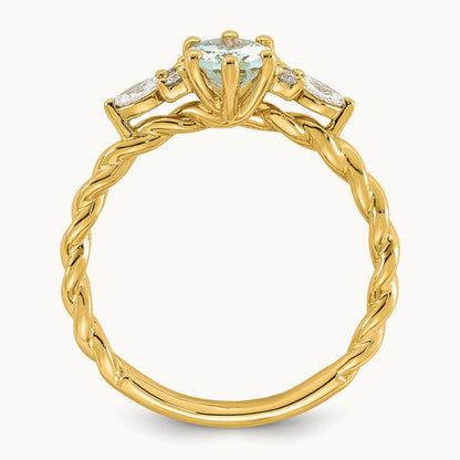 Polished Diamond and Aquamarine Twisted Ring, 14K