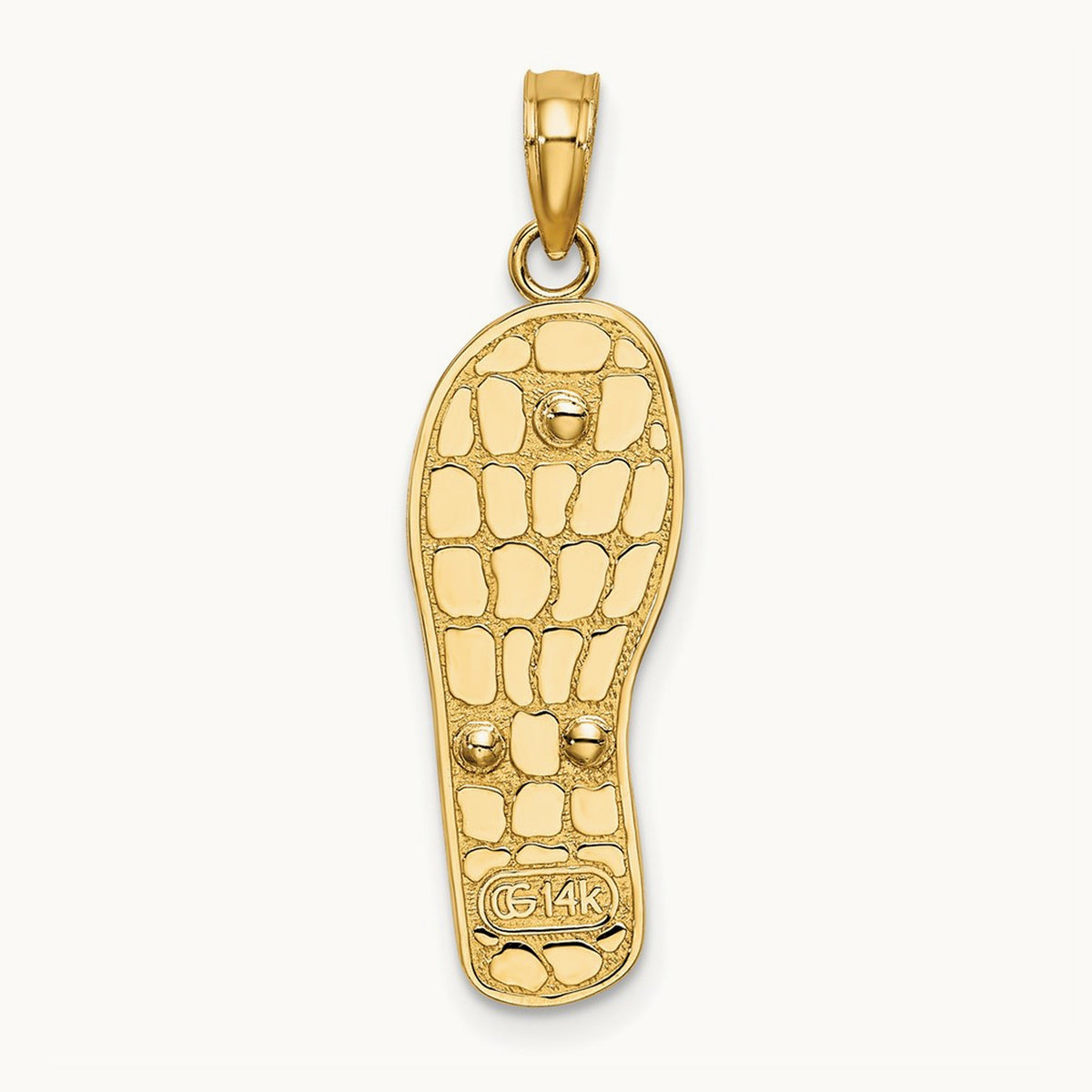 w/Rhodium Multi-Colored 3D Enamel Beach Scene On Flip-Flop Charm, 14K