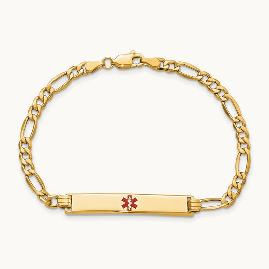 Semi-solid Medical Red Enamel ID Bracelet, 14K