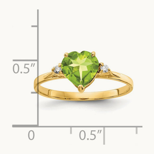 Heart Peridot AA Diamond ring, 7mm, 14K