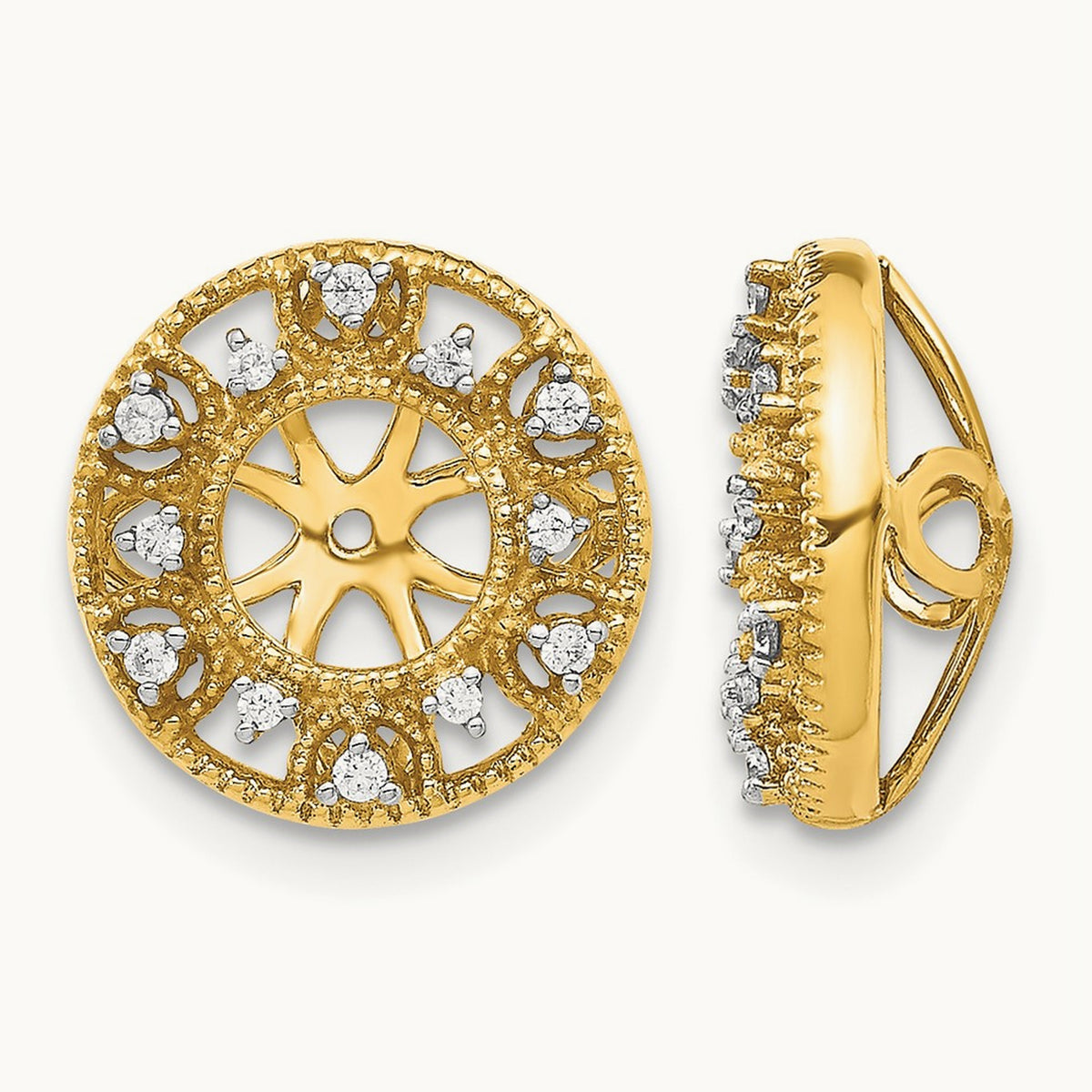 Fancy Diamond Earring Jackets — 14K Yellow Gold, 12mm