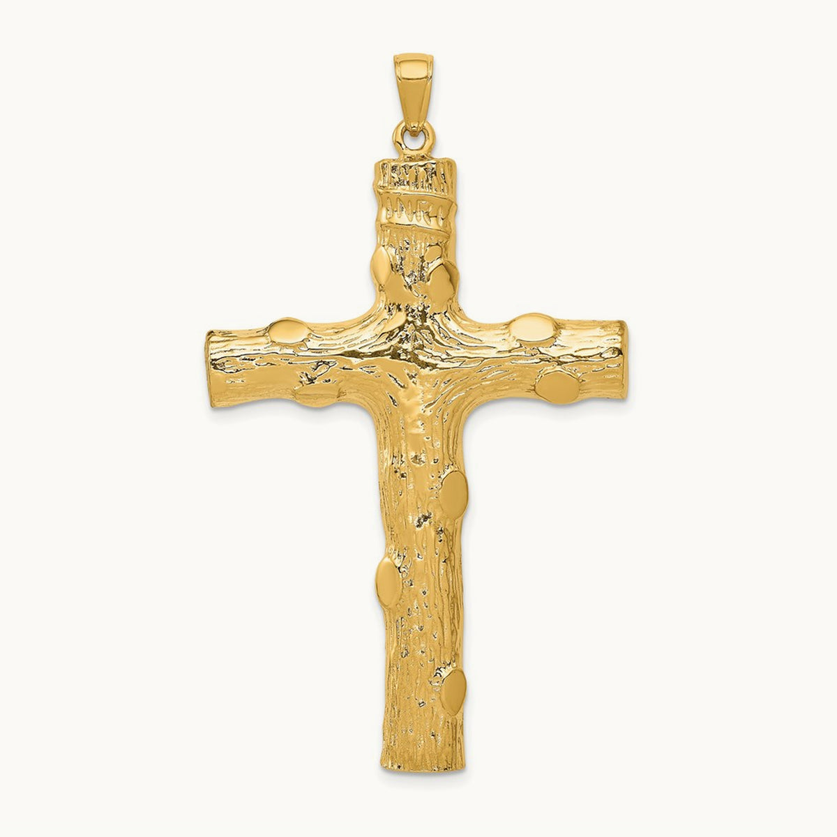 Large Tree Textured Cross Pendant — 14K Yellow Gold