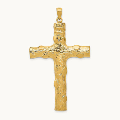Large Tree Textured Cross Pendant — 14K Yellow Gold