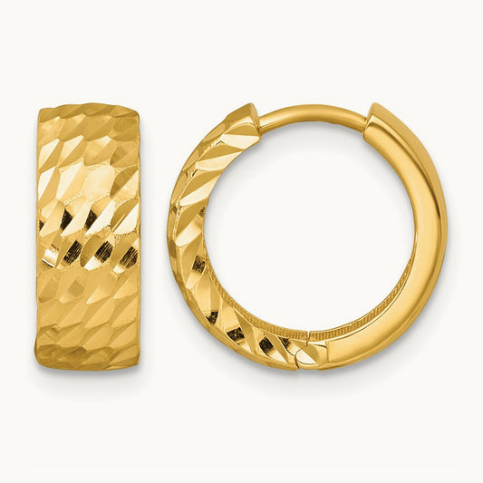 Polished Diamond-cut Hinged Hoop Earrings — 14K Yellow Gold