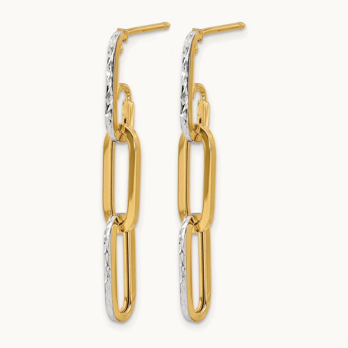 w/ White Rhod Polished/Dia-cut Link Dangle Earrings, 10K — Leslie's
