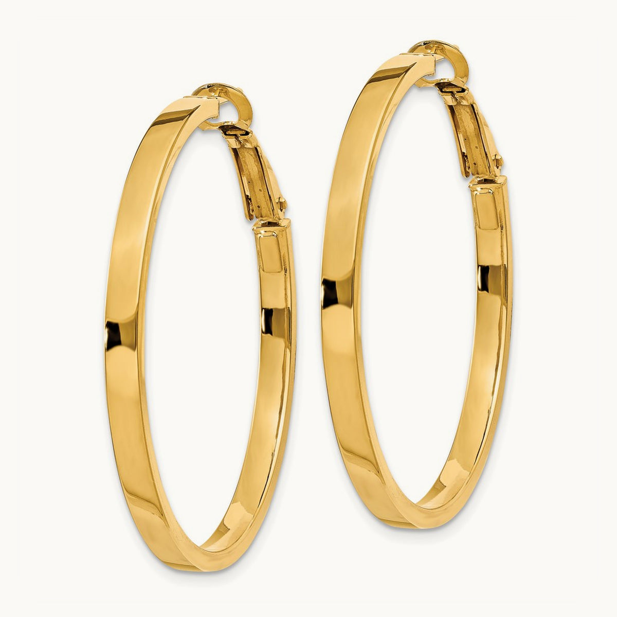 Polished Square Tube Round Hoop Earrings — 14K Yellow Gold, 3x40mm