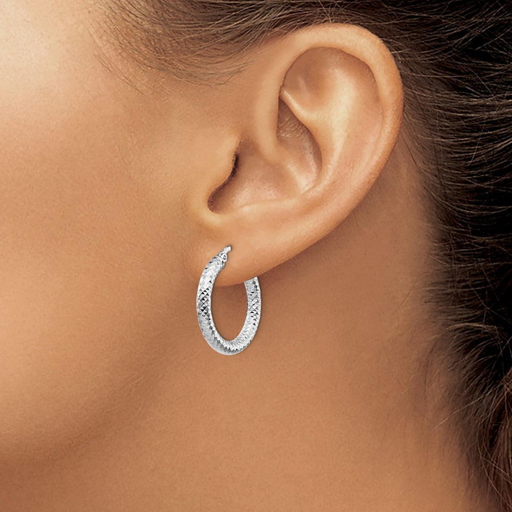 3x20 Diamond-cut Round Hoop Earrings — 14K Two-Tone Gold