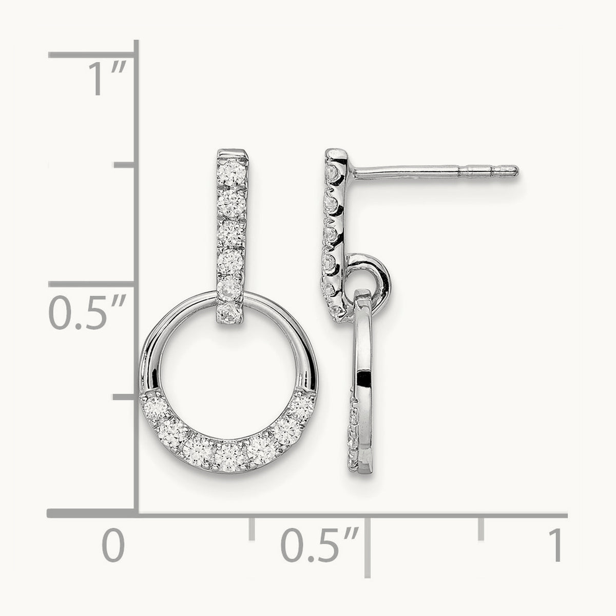 Circle Diamond Dangle Post Earrings, 14K White Gold