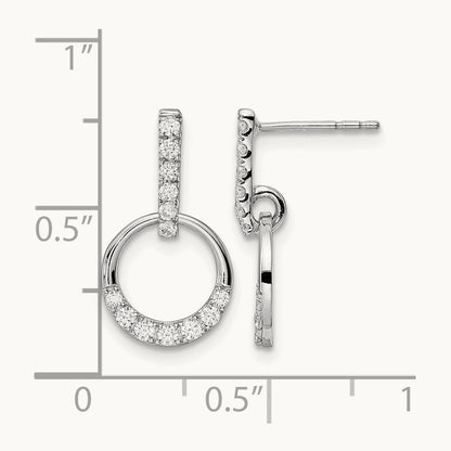 Circle Diamond Dangle Post Earrings, 14K White Gold