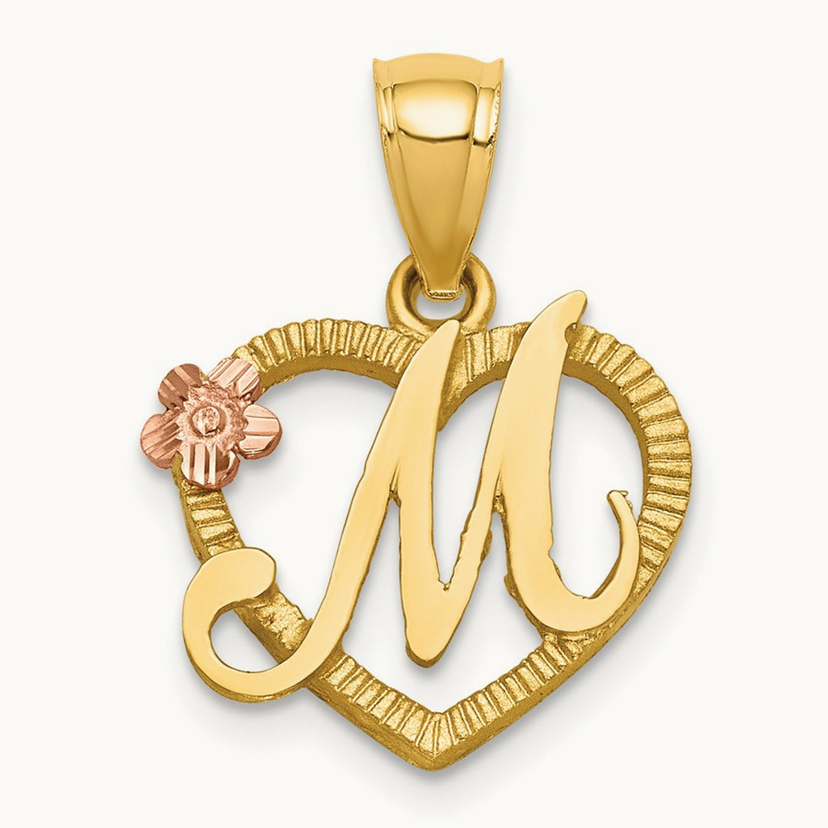 Heart Initial Pendant — 14K Two-Tone Gold, M