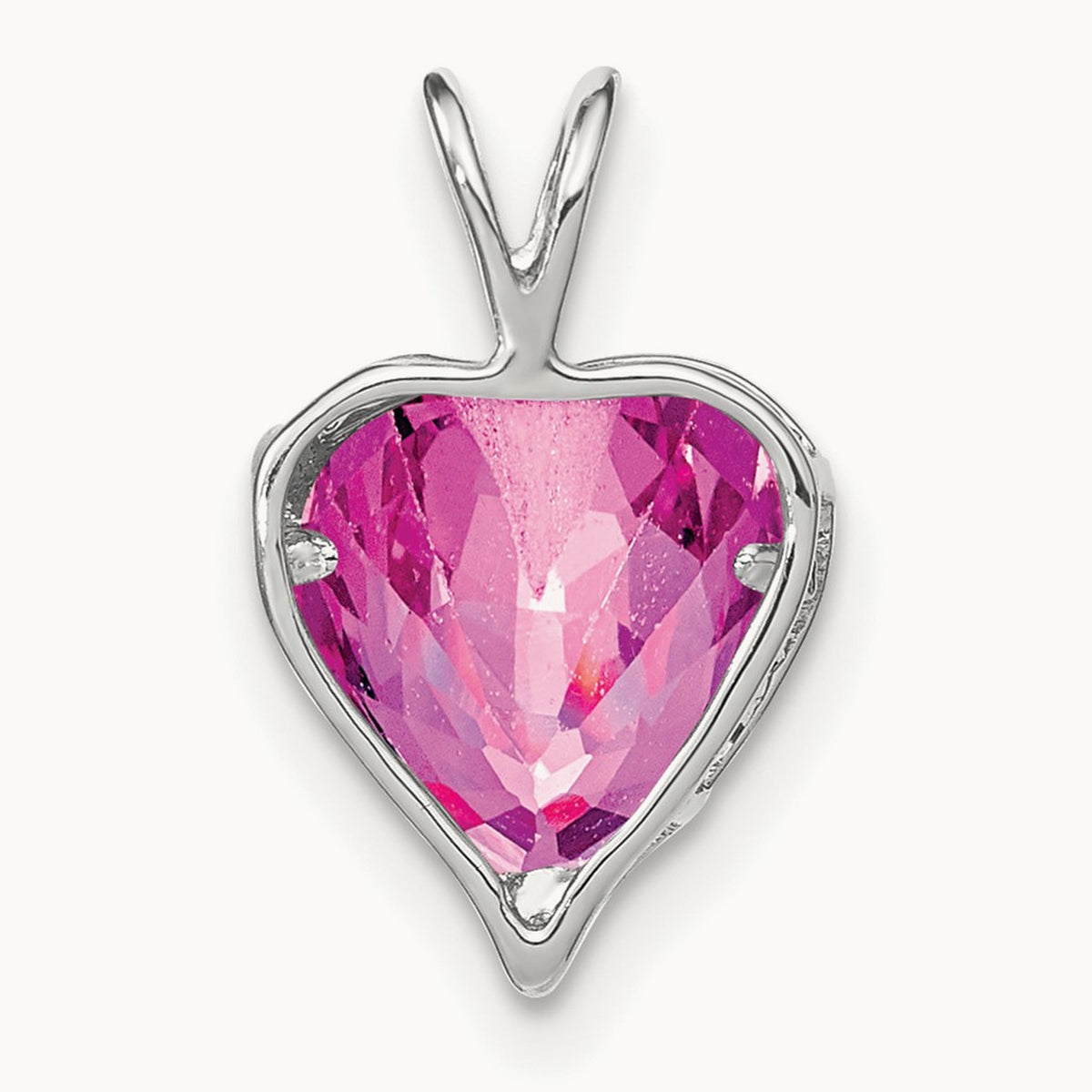 Creat. Pink Sapphire/Diamond MOM Heart Pendant, 14K White Gold