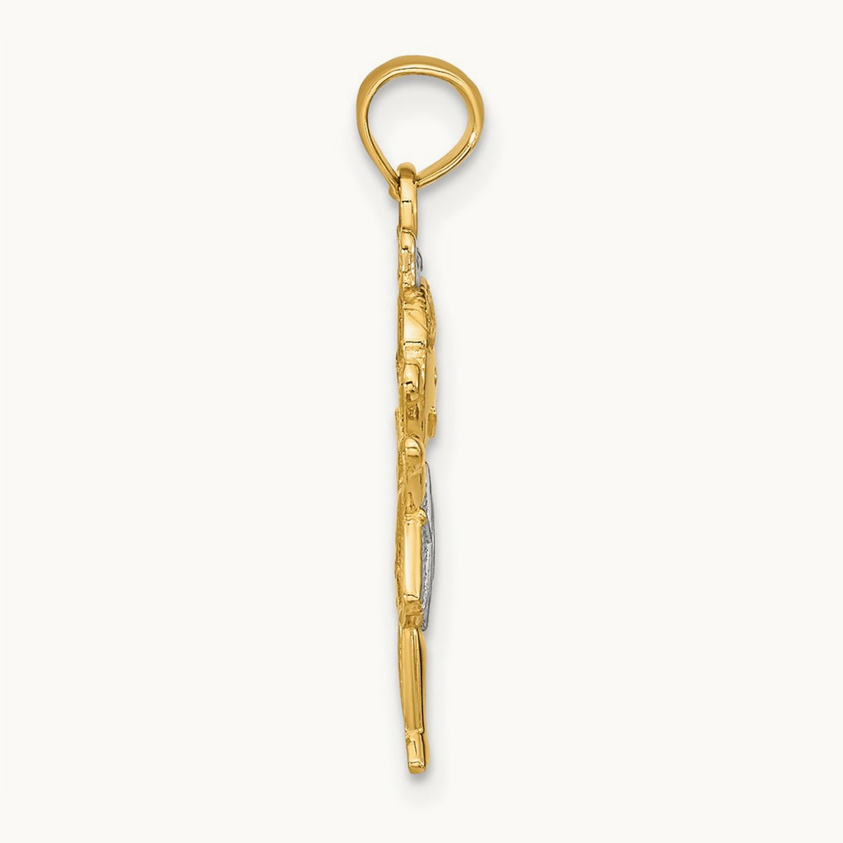Textured w/Rhodium Girl Charm, 14K