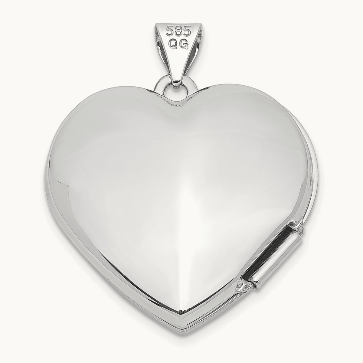 Polished Heart-Shaped Domed Locket, 14K White Gold
