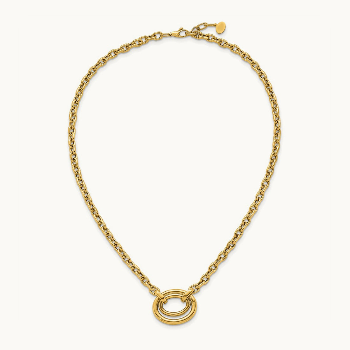 Polished Double Oval 17.5 w/.5in ext. Fancy Necklace, 14K