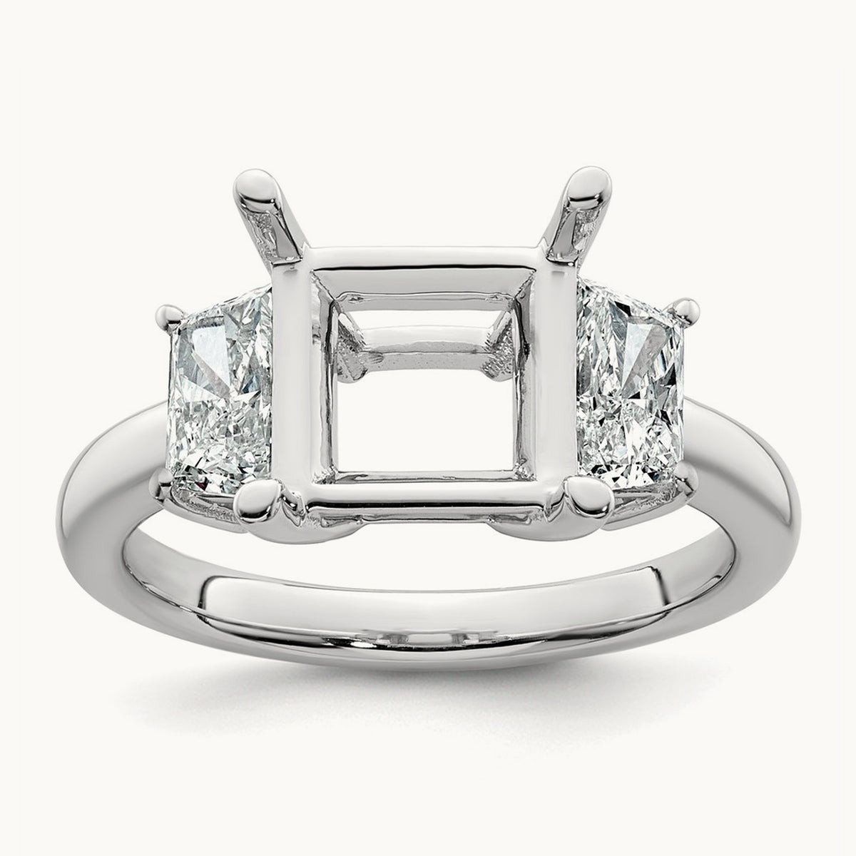 Trapezoid Princess Semi-Mount Engagement Ring — 14K White Gold, 1 ct, 7