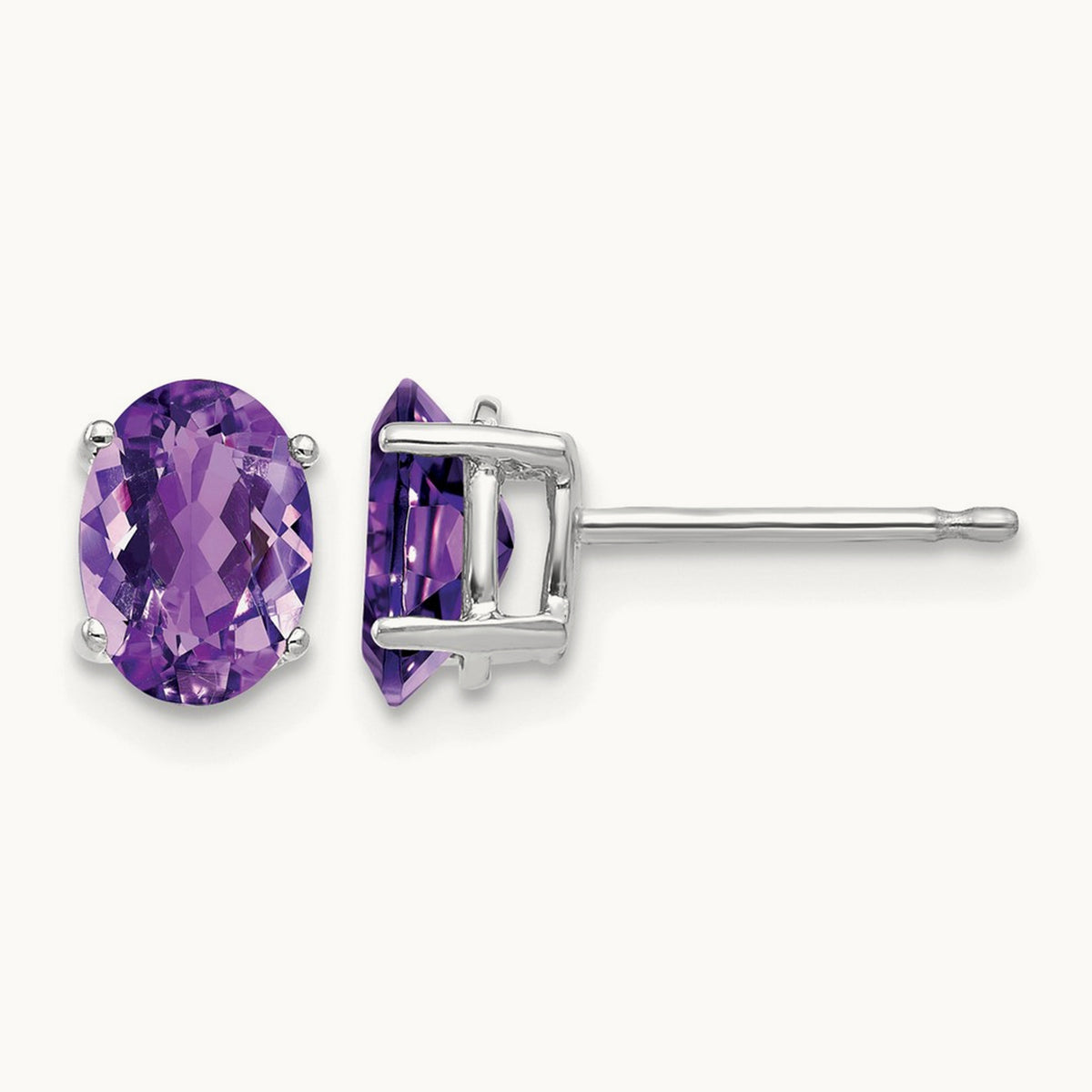 7x5mm Oval Amethyst Earrings, 14K White Gold