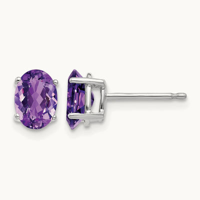 7x5mm Oval Amethyst Earrings, 14K White Gold