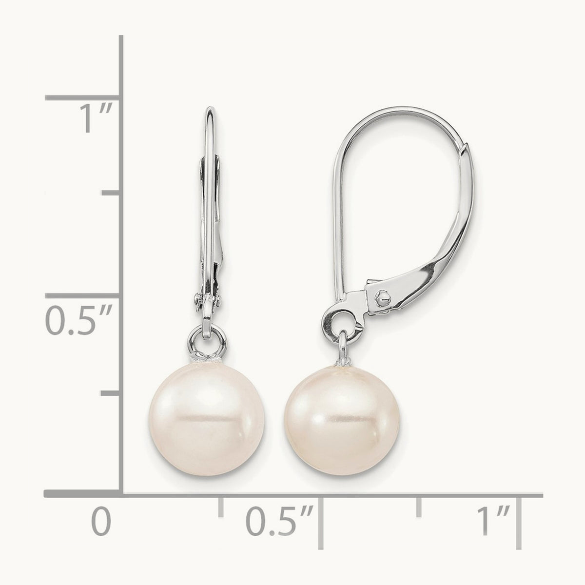WG 7- Rnd White Freshwater Cultured Pearl Dangle Earrings, 8mm, 14K