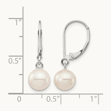 WG 7- Rnd White Freshwater Cultured Pearl Dangle Earrings, 8mm, 14K
