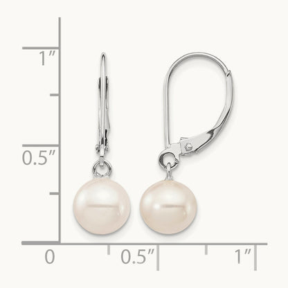 WG 7- Rnd White Freshwater Cultured Pearl Dangle Earrings, 8mm, 14K