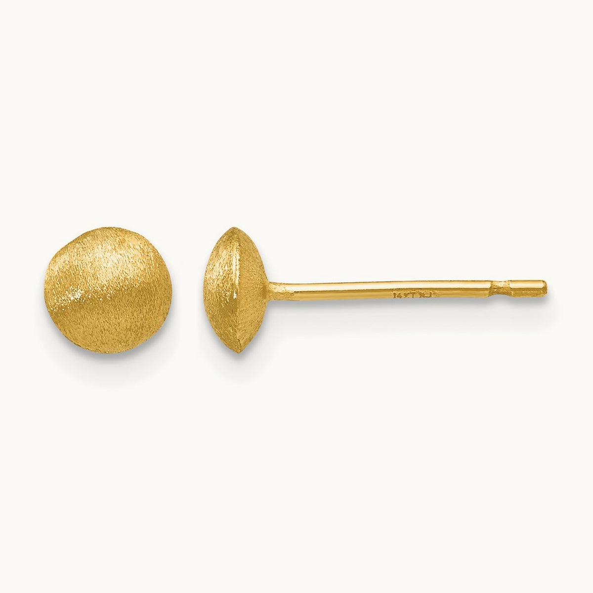 Satin Puffed Button Post Earrings, 5mm, 14K