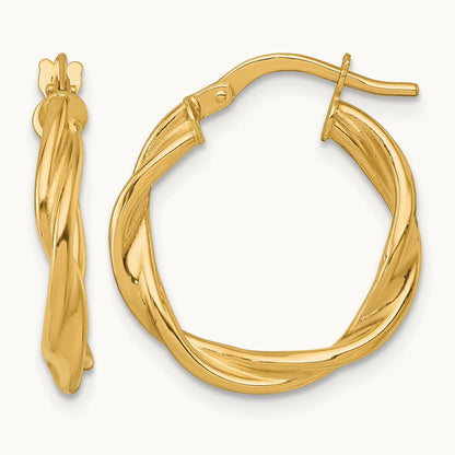 Polished Twist Hoop Earrings — 14K Yellow Gold