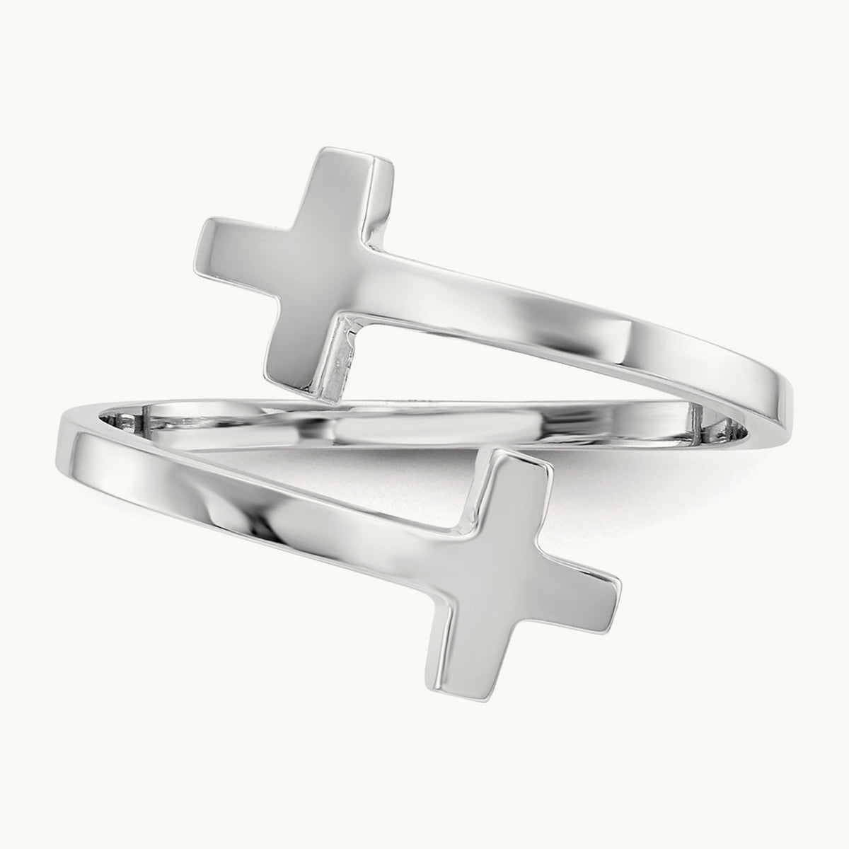 Polished Double Cross Ring — 14K White Gold, 7