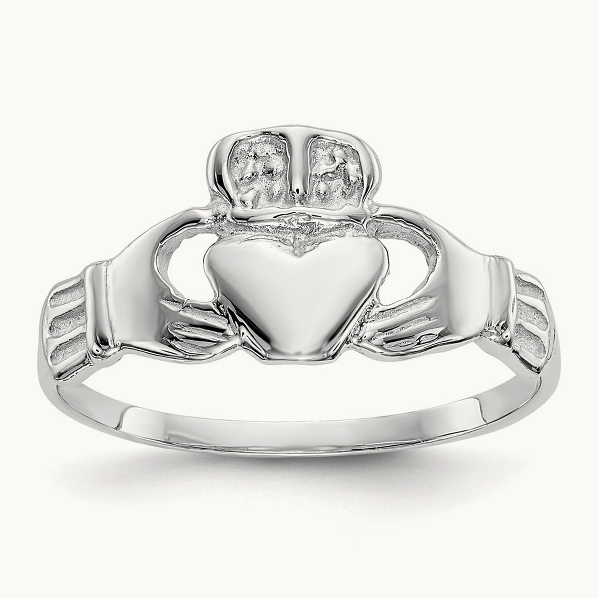 Polished Claddagh Ring, 14K White Gold