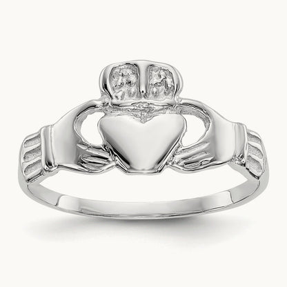 Polished Claddagh Ring, 14K White Gold