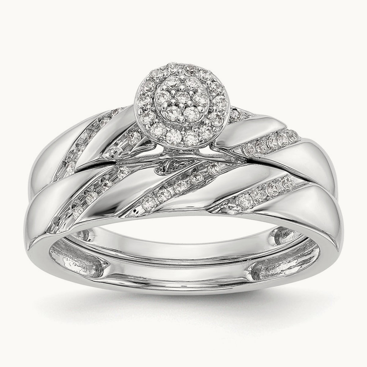 Complete Diamond Trio Cluster Engagement Ring — 10K White Gold