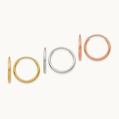 YG/WG/RG Endless Hoop Earring Set, 1.20mm, 14K