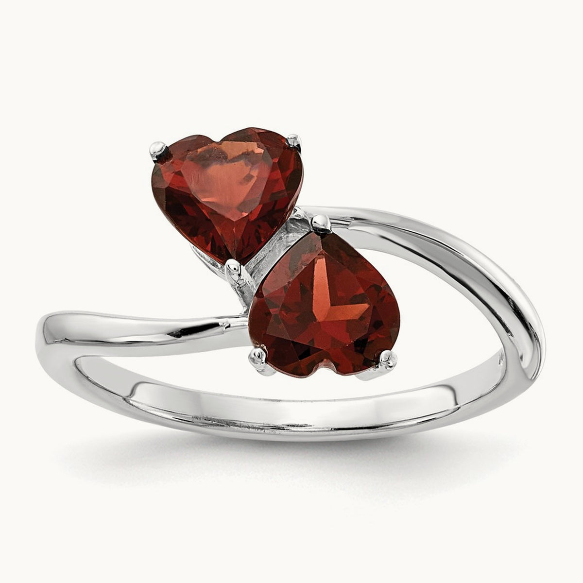 Heart Garnet Ring — 14K White Gold