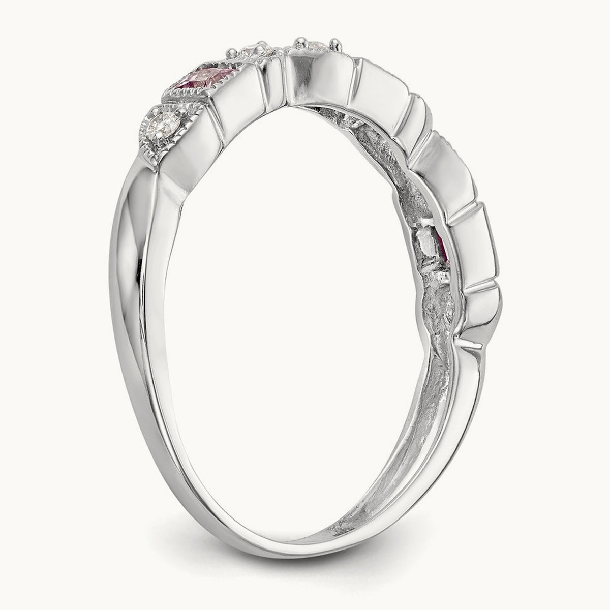 Diamond w/Pink Sapphire Band, 14K White Gold