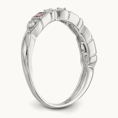 Diamond w/Pink Sapphire Band, 14K White Gold