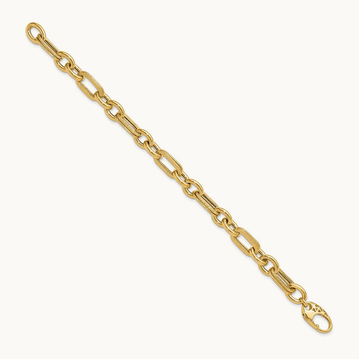 Polished and Textured Fancy Link Bracelet, 14K