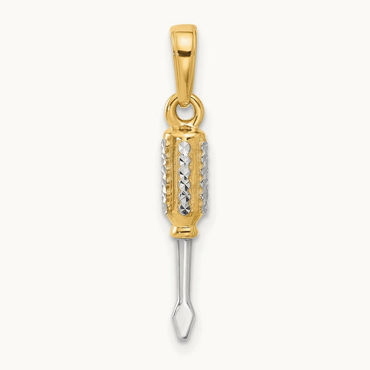 D/C 3D Flathead Screwdriver Pendant, 14K with White Rhodium