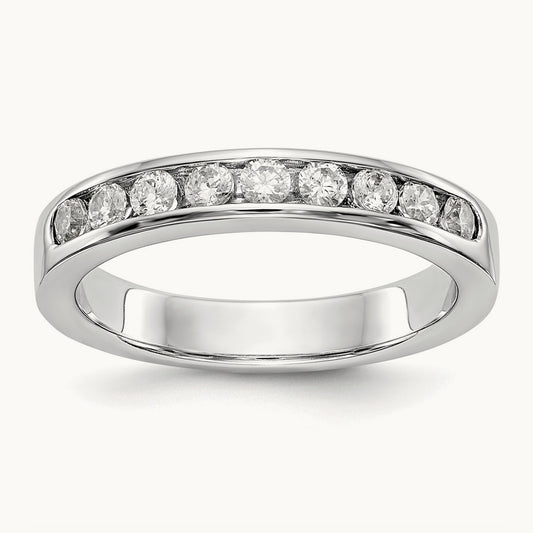 9-Stone Diamond Channel Band, 14K White Gold