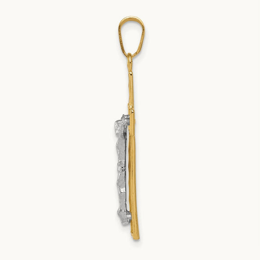 Diamond-cut Crucifix Pendant, 14K Two-tone