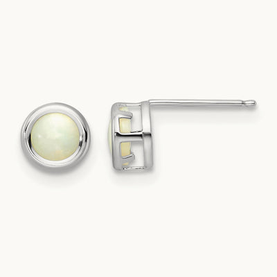 Bezel Opal Stud Earrings, 5mm, 14K White Gold