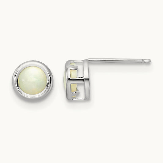 Bezel Opal Stud Earrings, 5mm, 14K White Gold