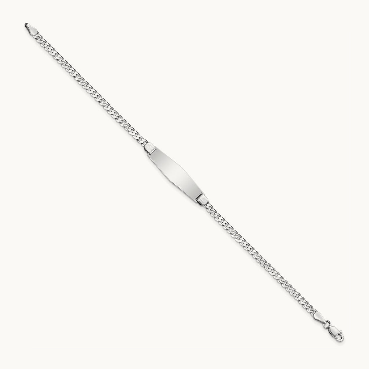 WG Flat Curb Link Soft Diamond Shape ID Bracelet, 14K