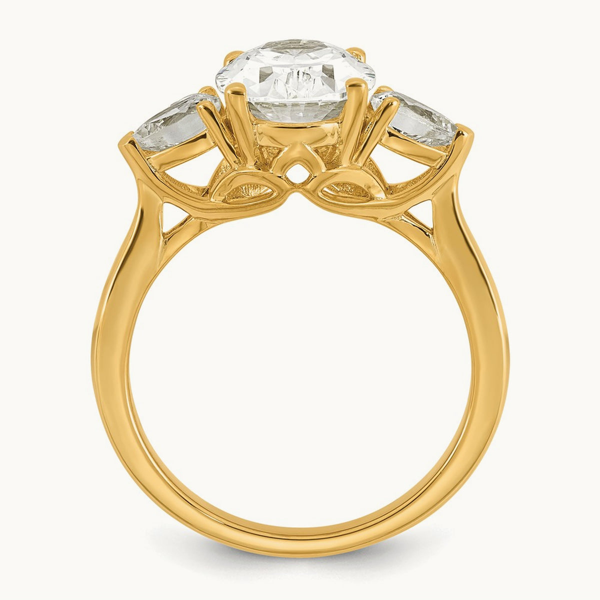 Oval/Pear 3 Stone Engagement Ring, 1.25-3.50 ct tw Lab-Grown Diamond — 3 ct, 14K Yellow Gold