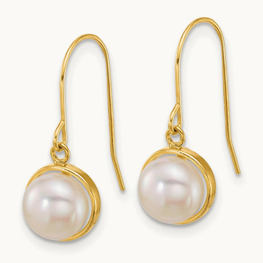 6- Button White Freshwater Cultured Pearl Dangle Earrings, 7mm, 14K